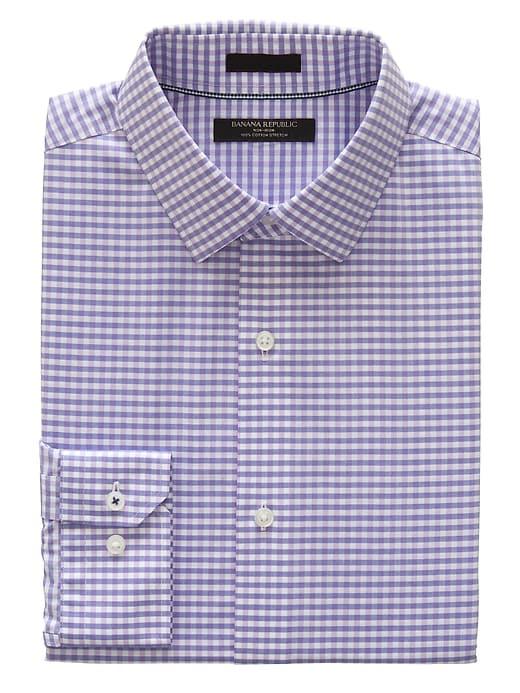 Banana Republic Mens Camden Standard-fit Non-iron Gingham Shirt Classic Lavender Size S