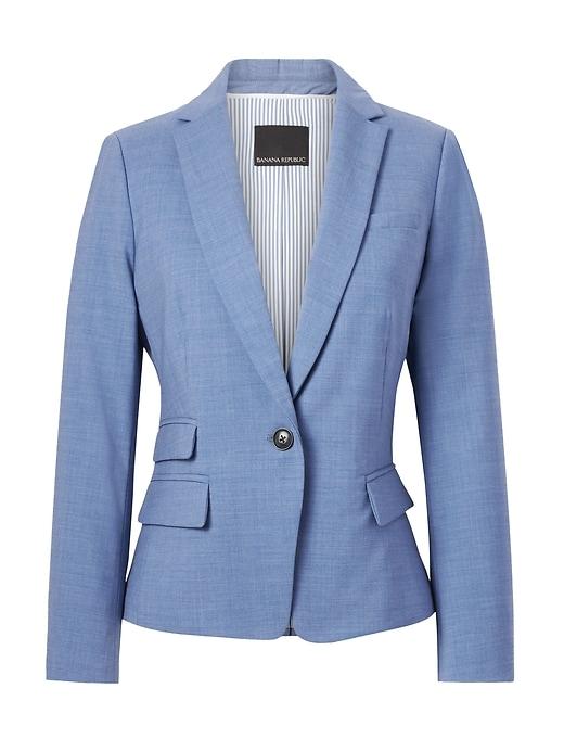 Banana Republic Womens Fitted Crop Lightweight Wool Blazer Blue Jay Size 14