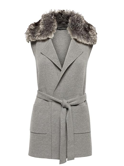 Banana Republic Womens Japan Online Exclusive Washable Merino Wool Blend Vest With Faux Fur Collar Gray Size Xs