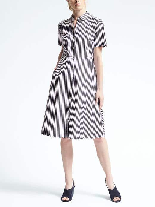 Banana Republic Womens Stripe Scallop Shirtdress - Wide Stripe