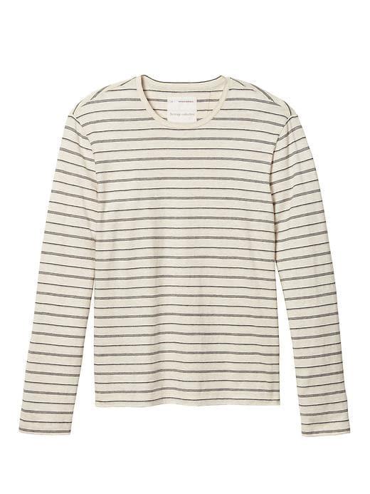 Banana Republic Mens Heritage Stripe Cotton Yak Wool Long Sleeve Tee - Transition Cream