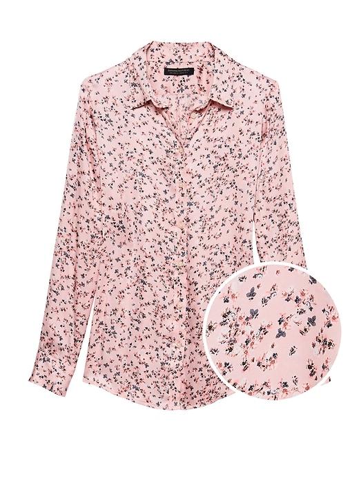 Banana Republic Womens Petite Dillon Classic-fit Ditsy Floral Shirt Pale Pink Size S
