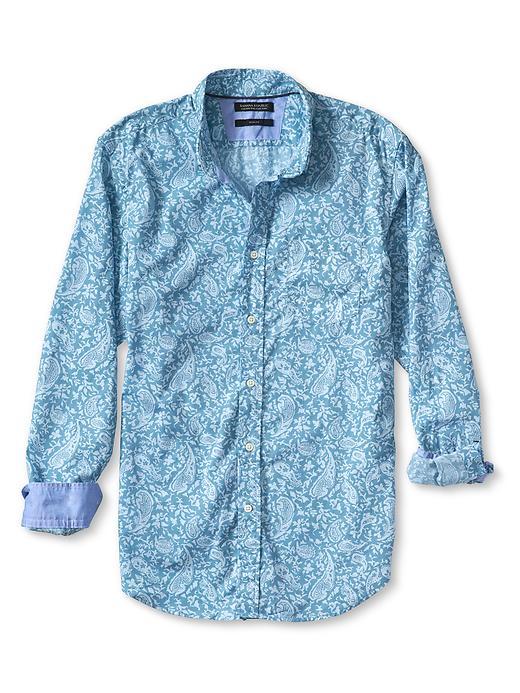 Banana Republic Slim Fit Custom 078 Wash Paisley Oxford Size L Tall - Pioneer Blue