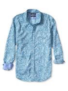 Banana Republic Slim Fit Custom 078 Wash Paisley Oxford Size L Tall - Pioneer Blue