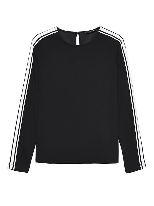 Banana Republic Womens Stretch Crepe Side-stripe Top Black & White Size S