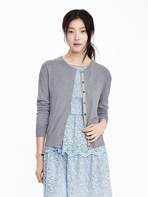 Banana Republic Womens Silk Cashmere Crew Cardigan Size L - Medium Grey