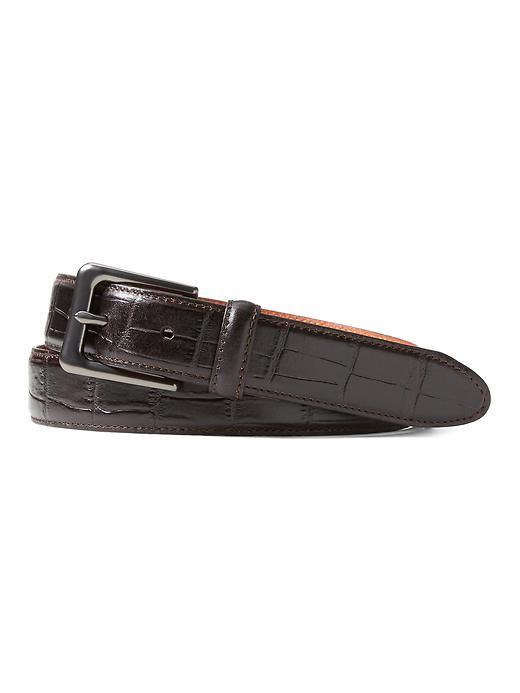 Banana Republic Mens Crocodile Pattern Leather Belt - Dark Brown