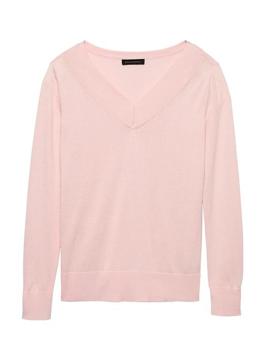 Banana Republic Womens Silk Cashmere Varsity V-neck Sweater Blush Size L
