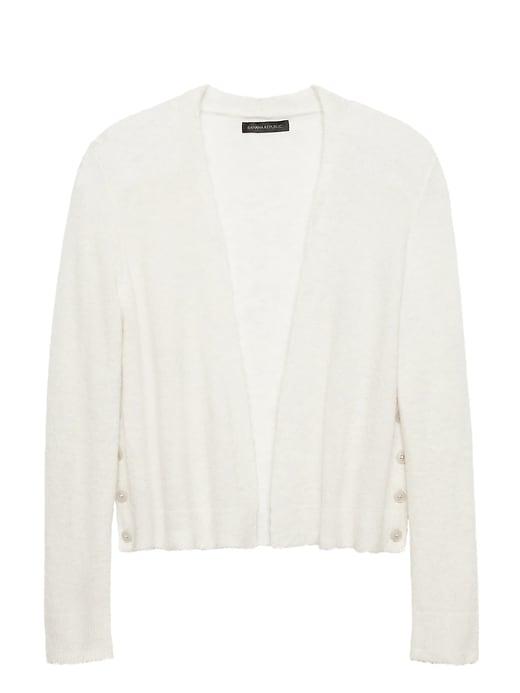 Banana Republic Womens Aire Button-side Cropped Cardigan Sweater Heather Beige Size L