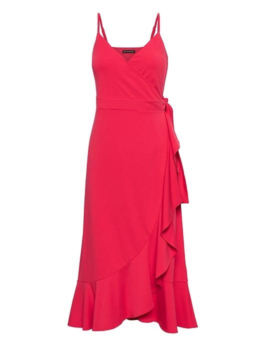 Banana Republic Womens Soft Ponte Ruffle-wrap Dress Wild Cherry Size Xs