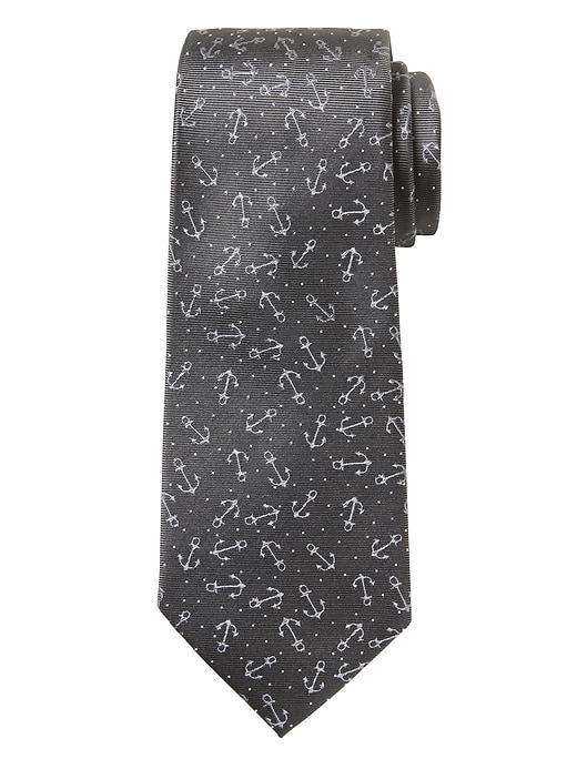 Banana Republic Mens Anchor Print Silk Nanotex Tie Cool Slate Size One Size