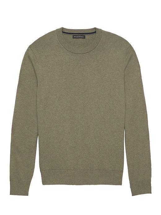 Banana Republic Mens Premium Cotton Cashmere Crew-neck Sweater With Suede Elbow Patches Sage Size L
