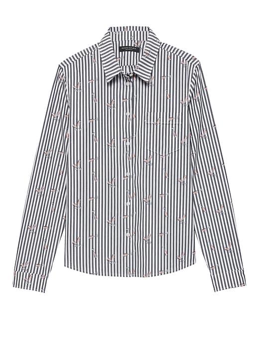 Banana Republic Womens Petite Quinn Fit Champagne Stripe Shirt Blue Stripe Size Xxs