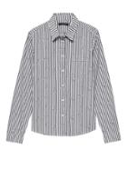 Banana Republic Womens Petite Quinn Fit Champagne Stripe Shirt Blue Stripe Size Xxs