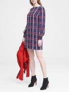 Banana Republic Womens Plaid Covered Button Shift Dress Navy Blue Size 6