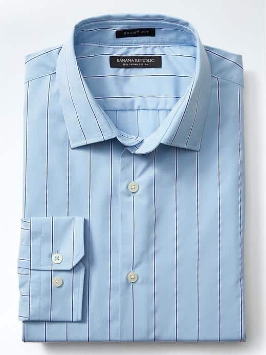 Banana Republic Mens Grant Fit Banker Stripe Supima Cotton Shirt - Cerulean Blue