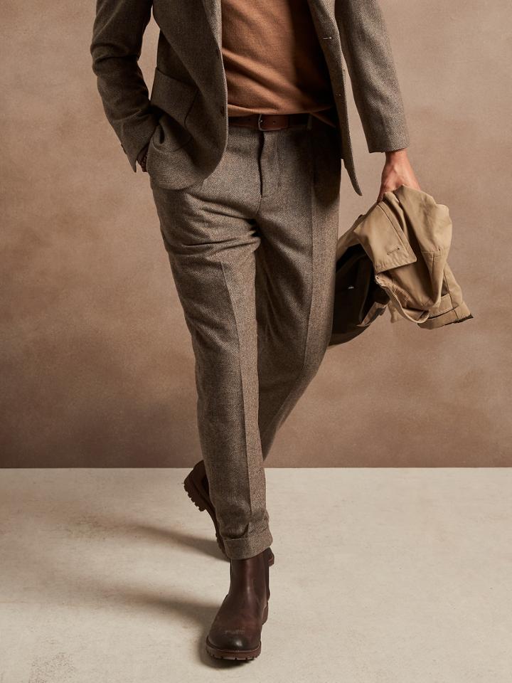 Relaxed Tapered Herringbone Suit Pant