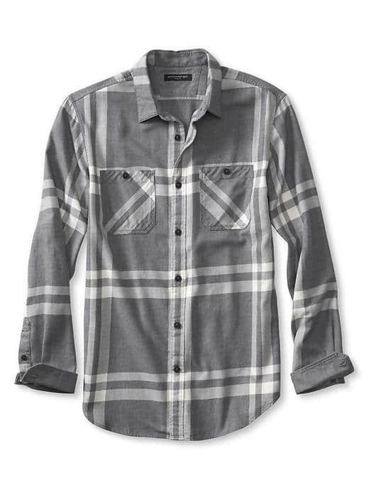 Banana Republic Slim Fit Gray Check Flannel Shirt - Gray Heather
