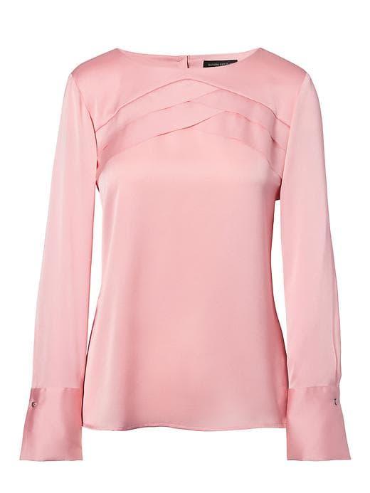 Banana Republic Womens Long Sleeve Folded Ruffle Top - Ice Pink