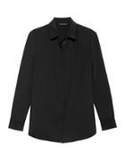 Banana Republic Womens Parker Tunic-fit Solid Washable Silk Shirt Black Size Xl