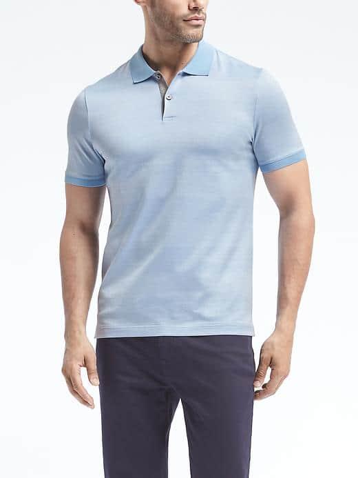 Banana Republic Mens Luxury Touch Stripe Polo - Cerulean Blue