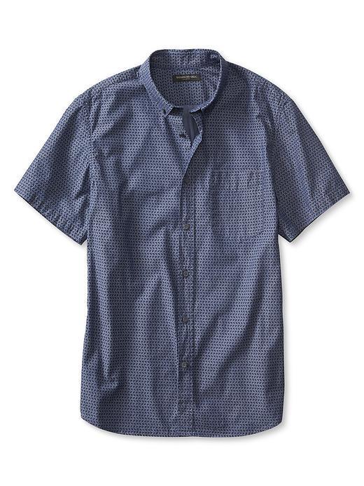 Banana Republic Mens Slim Fit Print Chambray Short Sleeve Shirt Size L Tall - Indigo