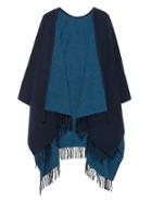 Banana Republic Womens Reversible Wool-blend Poncho Navy With Teal Size One Size