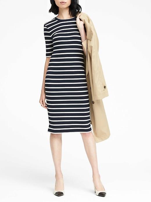 Banana Republic Womens Petite Stripe Rib-knit T-shirt Dress Navy Combo Size Xxs