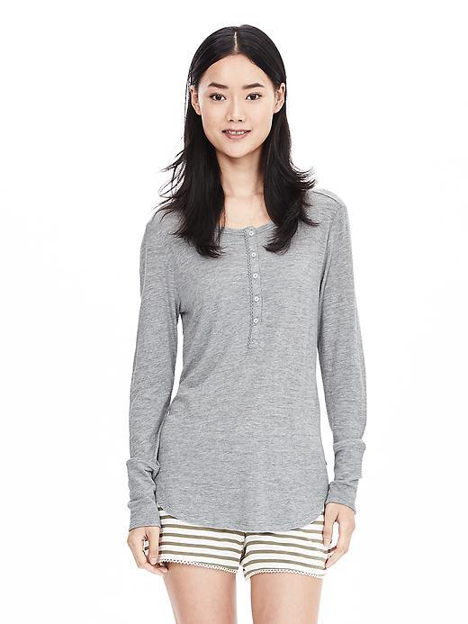 Banana Republic Womens Slubbed Lounge Henley Size M - Medium Heather Gray