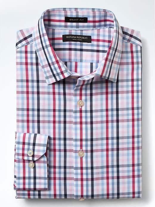 Banana Republic Mens Grant Fit Tri Gingham Shirt - Pink