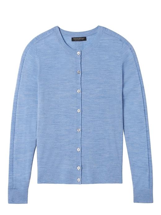 Banana Republic Womens Machine-washable Merino Ottoman-stitch Cardigan Heather Light Blue Size Xl