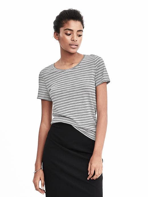 Banana Republic Womens Signature Slub Stripe Crew Tee - Black