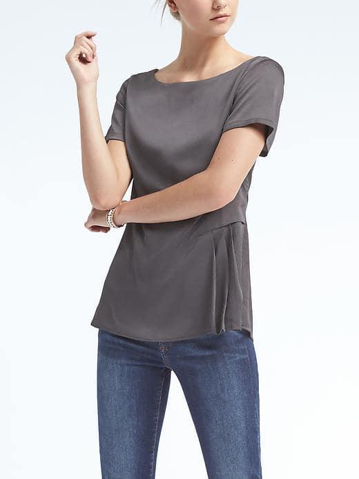 Banana Republic Short Sleeve Pleat Insert Tee - Grey
