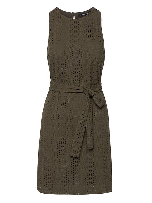 Banana Republic Womens Eyelet Shift Dress With Tie At Waist Dark Olive Size 0