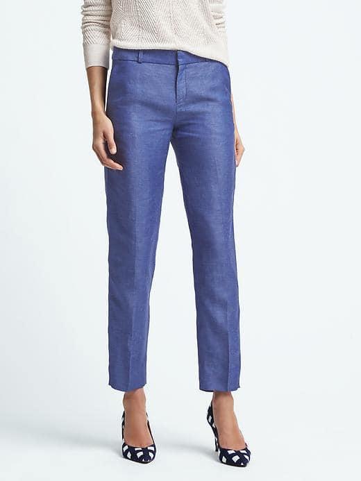 Banana Republic Womens Avery Fit Chambray Linen Blend Pant - Chambray Blue