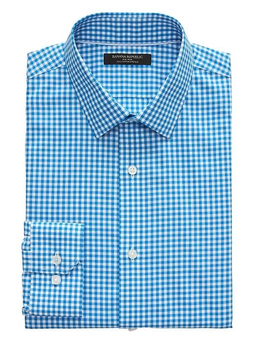 Banana Republic Mens Grant Slim-fit Non-iron Gingham Shirt Aqua Mint Size L