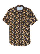 Banana Republic Mens Grant Slim-fit Luxe Poplin Lemon Print Shirt Navy Size Xl