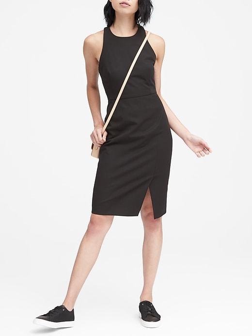 Banana Republic Womens Petite Bi-stretch Racer-neck Sheath Dress Black Size 0