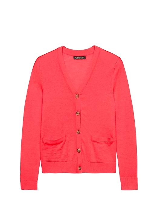 Banana Republic Womens Machine-washable Merino Cropped Cardigan Sweater Neon Coral Glow Size L
