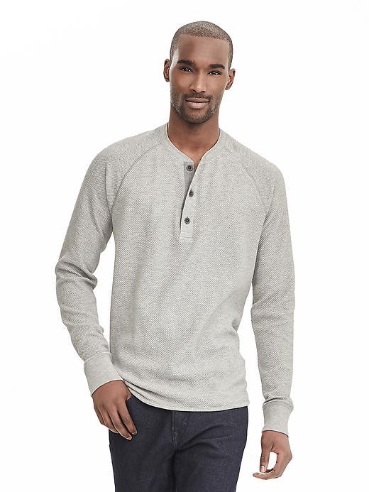 Banana Republic Mens Textured Raglan Henley Size L - Gray