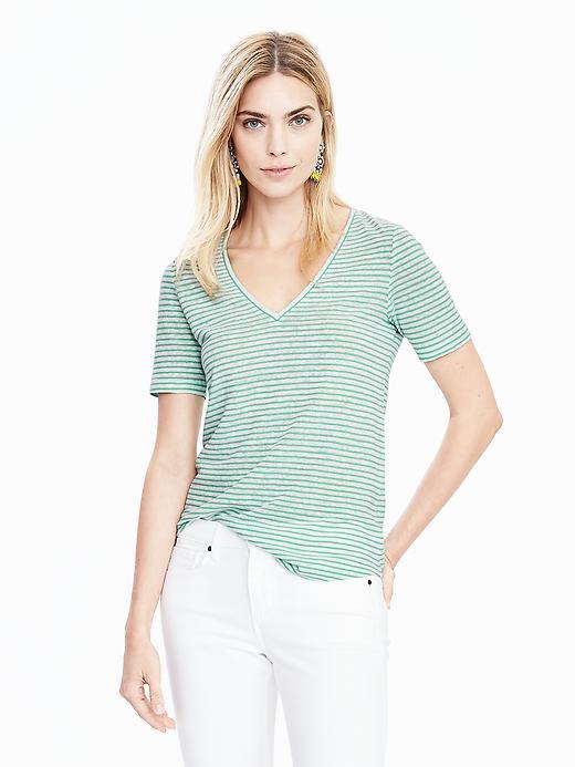 Banana Republic Womens Short Sleeve Vee Linen/cotton Tee Size L - White