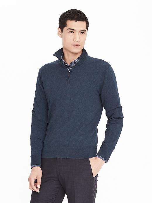 Banana Republic Mens Pima Cotton Cashmere Half Zip - Seascape Blue