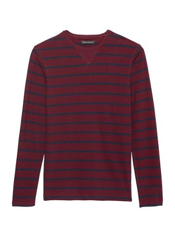 Banana Republic Mens Heritage Stripe Long-sleeve Textured Crew-neck T-shirt California Burgundy Red Size L