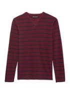 Banana Republic Mens Heritage Stripe Long-sleeve Textured Crew-neck T-shirt California Burgundy Red Size L