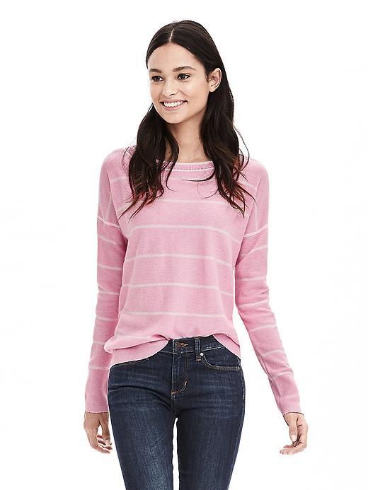 Banana Republic Tipped Stripe Italian Cashmere Blend Sweater Size L Petite - Pink Mist