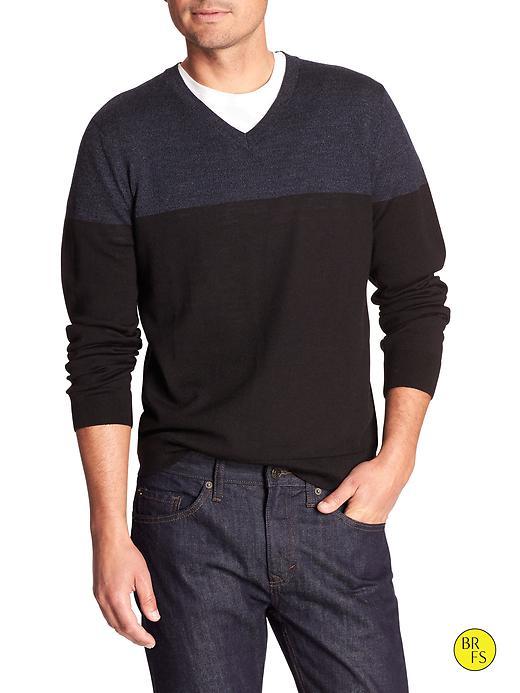 Banana Republic Factory Merino Vee Pullover Size L - Ice Blue/black