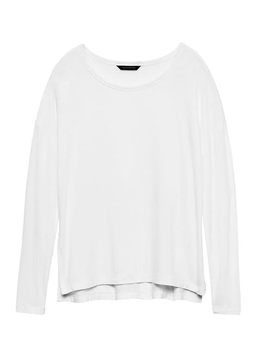 Banana Republic Womens Soft-stretch Long-sleeve Relaxed T-shirt White Size L