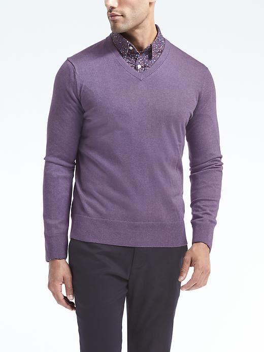 Banana Republic Mens Silk Cotton Cashmere V-neck Sweater Purple Size M