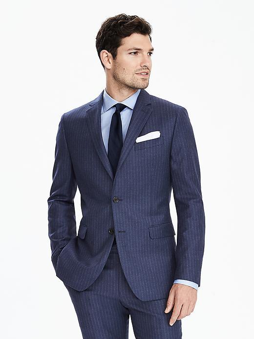 Banana Republic Mens Slim Navy Chalkstripe Wool Suit Jacket Size 36 Regular - Navy