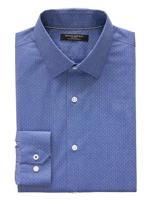 Banana Republic Mens Camden Standard-fit Non-iron Dot Shirt Navy Star Size Xxs